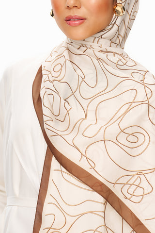Moi Scarf Rose Vian Supérieure Soft Desenli Şal Ekru