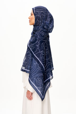 Moi Scarf Rose Vian Supérieure Soft Desenli Şal Lacivert