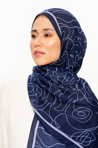 Moi Scarf Rose Vian Supérieure Soft Desenli Şal Lacivert