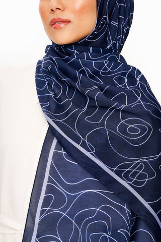 Moi Scarf Rose Vian Supérieure Soft Desenli Şal Lacivert