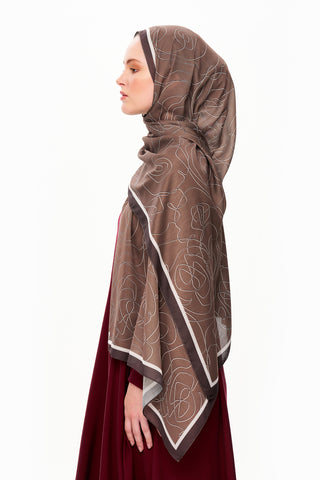 Moi Scarf Rose Vian Supérieure Soft Desenli Şal Acı kahve