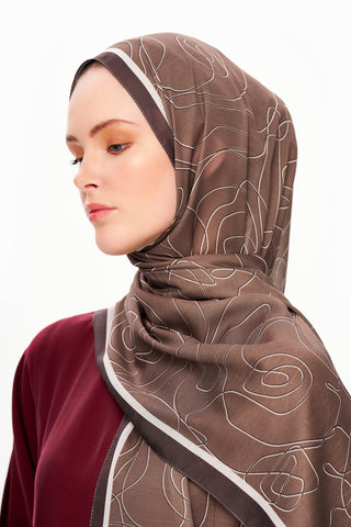 Moi Scarf Rose Vian Supérieure Soft Patterned Shawl Bitter Coffee