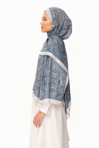 Moi Scarf Perle Palais Supérieur Soft Desenli Şal Soluk Mavi