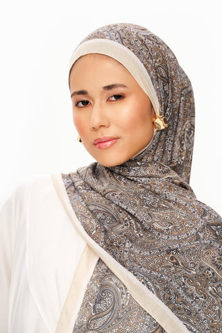 Moi Scarf Perle Palais Supérieur Soft Desenli Şal Kahverengi