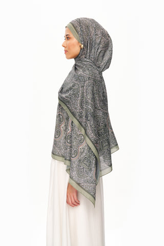 Moi Scarf Perle Palais Supérieur Soft Desenli Şal Yeşil