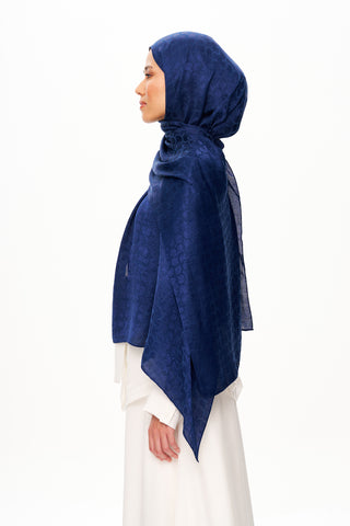 Moi Scarf Perle Premium Jakarlı Şal Lacivert