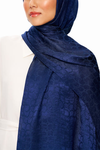 Moi Scarf Perle Premium Jakarlı Şal Lacivert