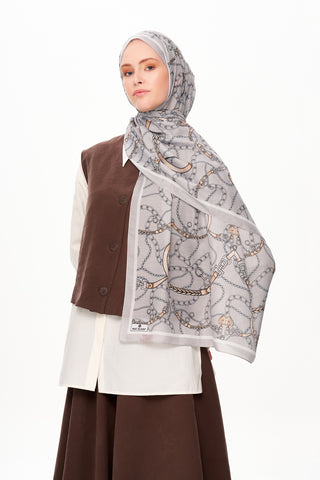 Moi Scarf Côte d’Azur Supérieur Soft Desenli Şal Açık Gri