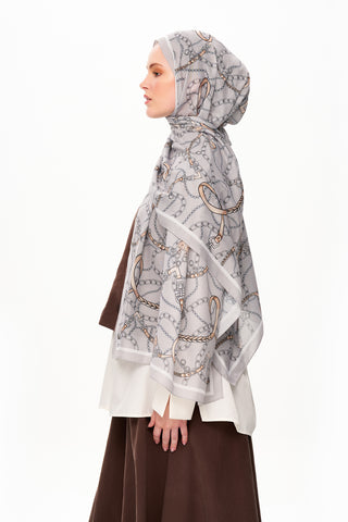 Moi Scarf Côte d’Azur Supérieur Soft Desenli Şal Açık Gri