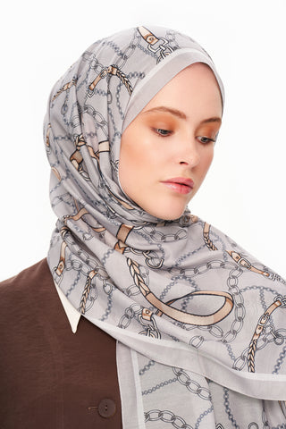 Moi Scarf Côte d’Azur Supérieur Soft Desenli Şal Açık Gri