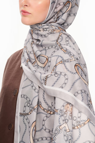 Moi Scarf Côte d’Azur Supérieur Soft Desenli Şal Açık Gri