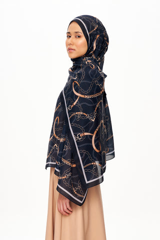 Moi Scarf Côte d’Azur Supérieur Soft Desenli Şal Derin Gece