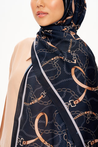 Moi Scarf Côte d’Azur Supérieur Soft Desenli Şal Derin Gece
