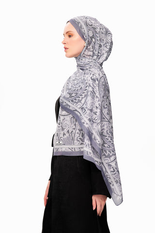Moi Scarf Argent Rose Supérieure Soft Desenli Şal Koyu Gri