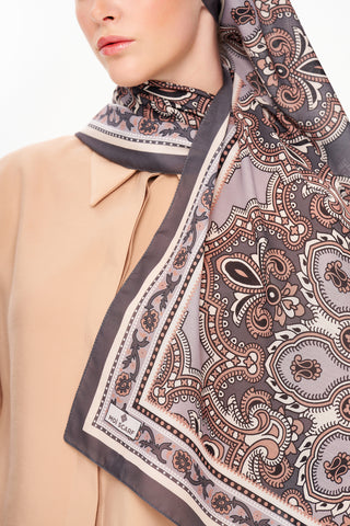 Moi Scarf Ombre Paisley Supérieure Soft Desenli Şal Kahverengi