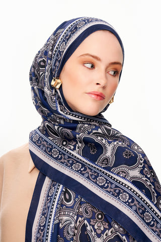 Moi Scarf Ombre Paisley Supérieure Soft Desenli Şal Çivit