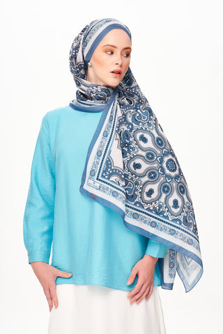 Moi Scarf Ombre Paisley Supérieure Soft Desenli Şal Koyu Mavi