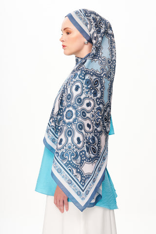 Moi Scarf Ombre Paisley Supérieure Soft Desenli Şal Koyu Mavi