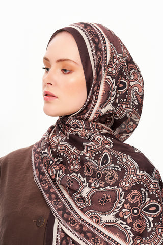 Moi Scarf Ombre Paisley Supérieure Soft Desenli Şal Acı kahve