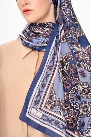 Moi Scarf Ombre Paisley Supérieure Soft Patterned Shawl Navy Blue