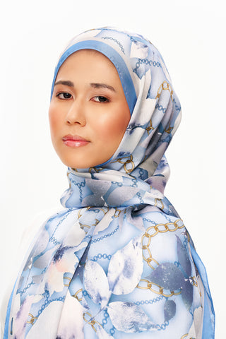 Moi Scarf MOJ ANDALUS Refined Jan Jan Zincir Desenli Şal Mavi