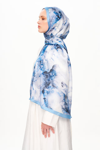 Moi Scarf Esprit Floral Raffiné Jan Jan Şal Okyanus Mavi