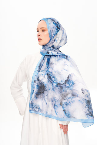 Moi Scarf Esprit Floral Raffiné Jan Jan Şal Okyanus Mavi
