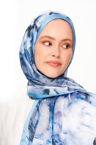 Moi Scarf Esprit Floral Raffiné Jan Jan Şal Okyanus Mavi