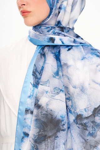 Moi Scarf Esprit Floral Raffiné Jan Jan Şal Okyanus Mavi