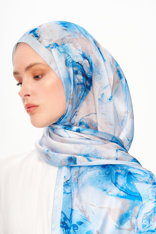 Moi Scarf Esprit Floral Raffiné Jan Jan Şal Parlak mavi