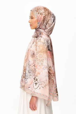 Moi Scarf Floraison Éthérée Raffinée Jan Jan Şal Koyu Bej