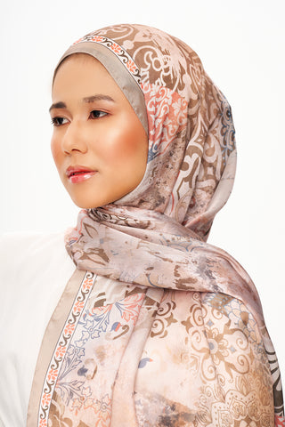 Moi Scarf Floraison Éthérée Raffinée Jan Jan Şal Koyu Bej