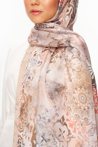 Moi Scarf Floraison Éthérée Raffinée Jan Jan Şal Koyu Bej
