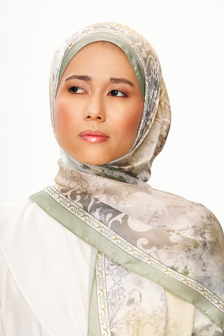 Moi Scarf Floraison Éthérée Raffinée Jan Jan Şal Kumlu Yeşil