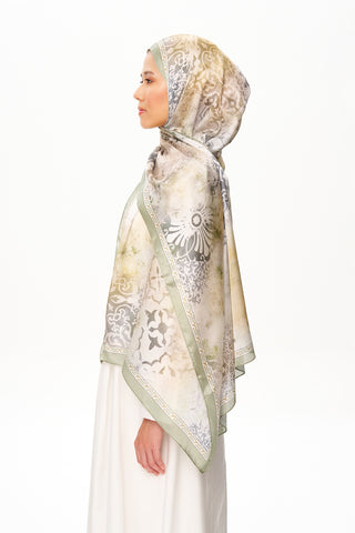 Moi Scarf Floraison Éthérée Raffinée Jan Jan Şal Kumlu Yeşil