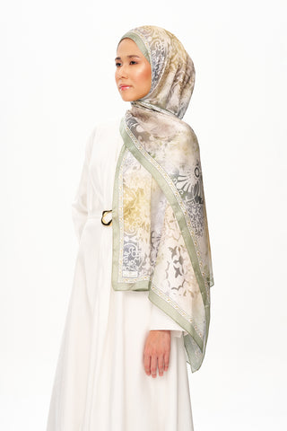 Moi Scarf Floraison Éthérée Raffinée Jan Jan Şal Kumlu Yeşil