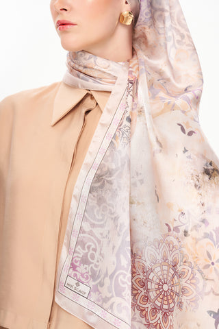 Moi Scarf Floraison Éthérée Raffinée Jan Jan Şal Açık Bej
