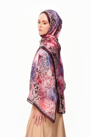 Moi Scarf Floraison Éthérée Raffinée Jan Jan Şal Bordo