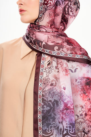 Moi Scarf Floraison Éthérée Raffinée Jan Jan Şal Bordo