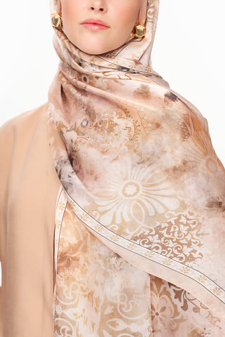 Moi Scarf Floraison Éthérée Raffinée Jan Jan Şal Kahverengi