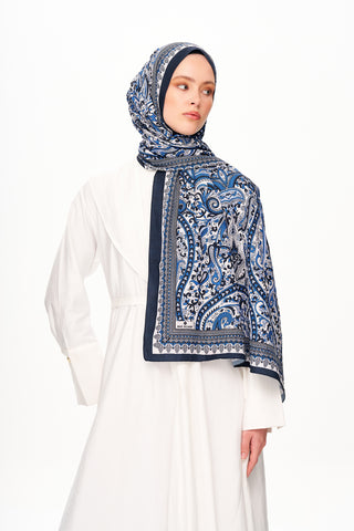 Moi Scarf Forêt Brodée Zéro Poids Desenli Şal Lacivert