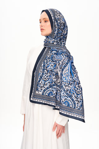 Moi Scarf Forêt Brodée Zéro Poids Desenli Şal Lacivert