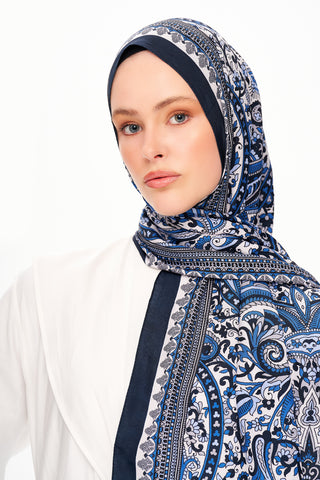 Moi Scarf Forêt Brodée Zéro Poids Desenli Şal Lacivert