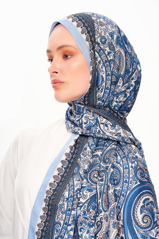 Moi Scarf Forêt Brodée Zéro Poids Desenli Şal Koyu Mavi