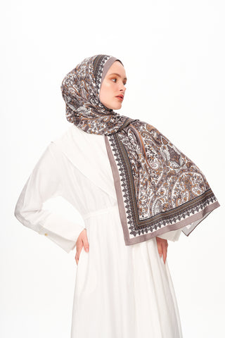 Moi Scarf Forêt Brodée Zéro Poids Desenli Şal Koyu Kahve