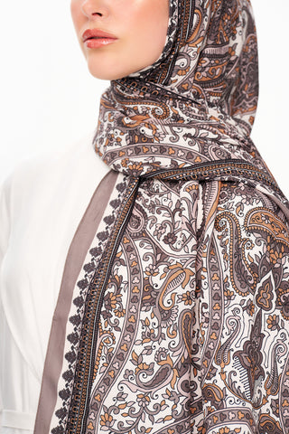 Moi Scarf Forêt Brodée Zéro Poids Desenli Şal Koyu Kahve