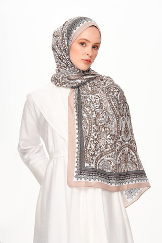 Moi Scarf Forêt Brodée Zéro Poids Desenli Şal Açık Kahve