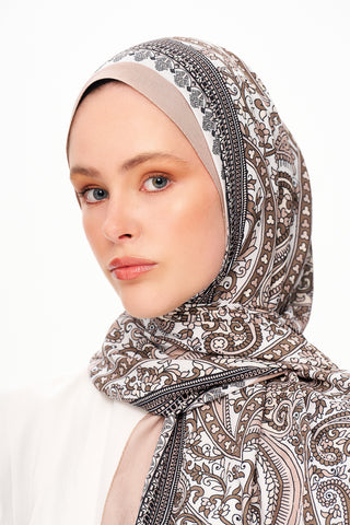 Moi Scarf Forêt Brodée Zéro Poids Desenli Şal Açık Kahve