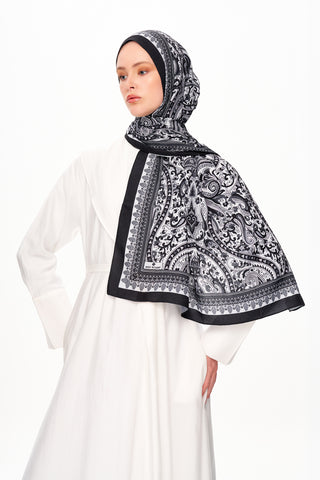 Moi Scarf Forêt Brodée Zéro Poids Desenli Şal Siyah