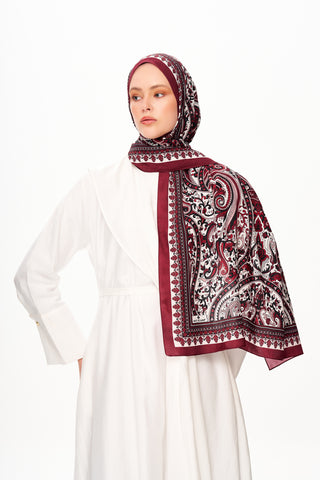 Moi Scarf Forêt Brodée Zéro Poids Desenli Şal Bordo